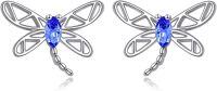 wholesale 925 Sterling Silver Blue Crystal Dragonfly Stud Earrings - Halloween  for Her-Dragonfly Earrings
