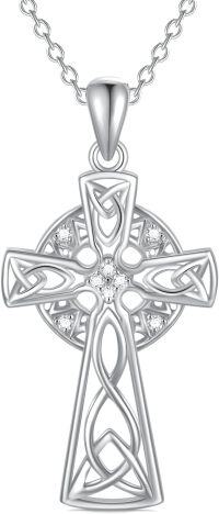 wholesale 18K Gold Plated Sterling Silver Natural Diamond Celtic Cross Irish Knot Pendant Necklace-Style-4-White