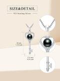 wholesale Tahitian Love Heart Key Black Pearl Necklace For Women Sterling Silver Black Pearls Necklace Gifts For Sister Birthday Anniversary Jewelry Valentine Christmas Gifts For Women Wife Her -0-4