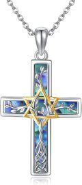 wholesale 925 Sterling Silver Cross Star of David Pendant Necklace with Tree of Life Design for Women-0-0