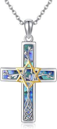 wholesale 925 Sterling Silver Cross Star of David Pendant Necklace with Tree of Life Design for Women-Abalone Shell
