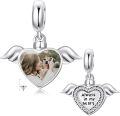 wholesale 925 Sterling Silver Heart Photo Charm with Wings Cremation Keepsake Urn for Ashes Bracelet Necklace Gift for Women-0-0
