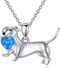 wholesale 925 Sterling Silver Dachshund Heart Blue Crystal Pendant Necklace for Women Gifts-Dachshund
