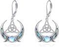 wholesale 925 Sterling Silver Celtic Moonstone Abalone Shell Leverback Drop Dangle Earrings for Women-0-0