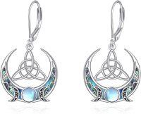 wholesale 925 Sterling Silver Celtic Moonstone Abalone Shell Leverback Drop Dangle Earrings for Women-Abalone Earrings