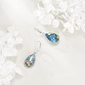 wholesale 925 Sterling Silver Blue Abalone Shell Bee Filigree Teardrop Dangle Leverback Earrings-0-3