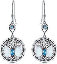 wholesale Sterling Silver Birthstone Celtic Tree of Life Dangle Earrings-Opal