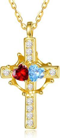 wholesale  Sterling Silver Birthstones Gold Cross Necklace for Women -01-03-Jan-Mar-01-03-Jan-Mar