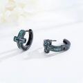 wholesale 925 Sterling Silver Cross Turquoise Stone Hoop Earrings Punk Gothic Jewelry for Women and Men-0-4