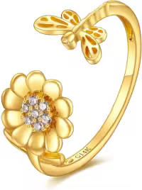 wholesale 14K Gold Adjustable Sunflower Open Ring Jewelry Gift for Women Her-Dragonfly