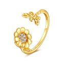wholesale 14K Gold Adjustable Bee and Daisy Flower Open Ring  for Women Her-0-28
