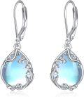 wholesale 925 Sterling Silver Blue Moonstone Lily of the Valley Filigree Teardrop Dangle Leverback Earrings-0-0