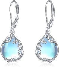 wholesale 925 Sterling Silver Blue Moonstone Lily of the Valley Filigree Teardrop Dangle Leverback Earrings-5-Lily of the Valley