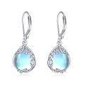 wholesale 925 Sterling Silver Blue Moonstone Lily of the Valley Filigree Teardrop Dangle Leverback Earrings-0-0