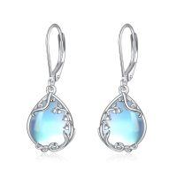 wholesale 925 Sterling Silver Blue Moonstone Lily of the Valley Filigree Teardrop Dangle Leverback Earrings-5-Lily of the Valley