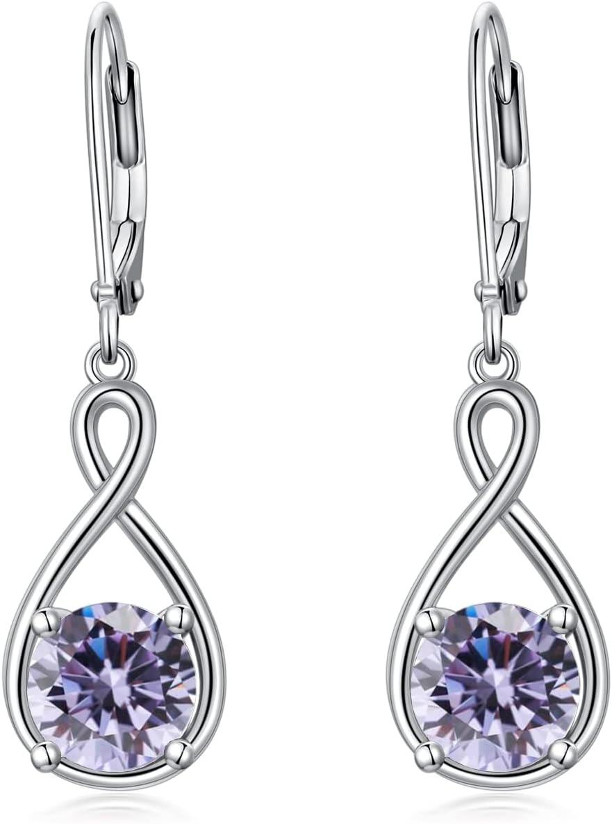 Sterling Silver Birthstone Dangle Drop Earrings Infinity Valentine s Day Jewelry Gifts for Women Girls-6-June-Alexandrite