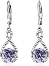 wholesale 925 Sterling Silver Birthstone Threader Earrings Infinity Long Chain Drop Pull Through 12 Stone Birthday Jewelry Gifts for Women-6-June-Alexandrite