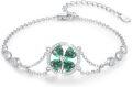 wholesale 925 Sterling Silver Green Crystal Four-Leaf Clover Charm Bracelet for Women Irish Lucky s-0-0