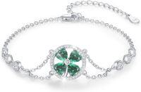 wholesale 925 Sterling Silver Green Crystal Four-Leaf Clover Charm Bracelet for Women Irish Lucky s-Fashion