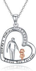 wholesale 925 Sterling Silver Heart Pendant Necklace with Daddy's Princess Design and Cubic Zirconia Elements-0-0
