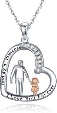 wholesale 925 Sterling Silver Heart Pendant Necklace with Daddy's Princess Design and Cubic Zirconia Elements-Dad&1 Daughter-Hold hand