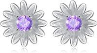 wholesale 925 Sterling Silver Purple Crystal Daisy Flower Stud Earrings for Women Girls Mom Gift-daisy-1