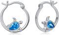 wholesale 925 Sterling Silver Blue Topaz Turtle Huggie Hoop Earrings for Women Girls-0-0