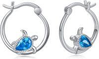 wholesale 925 Sterling Silver Blue Topaz Turtle Huggie Hoop Earrings for Women Girls-Turtle