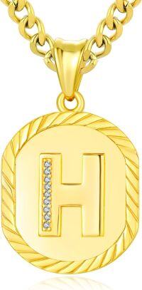 wholesale Sterling Silver A Z Letter Pendant Necklace w Cuban Chain (Gift)-H