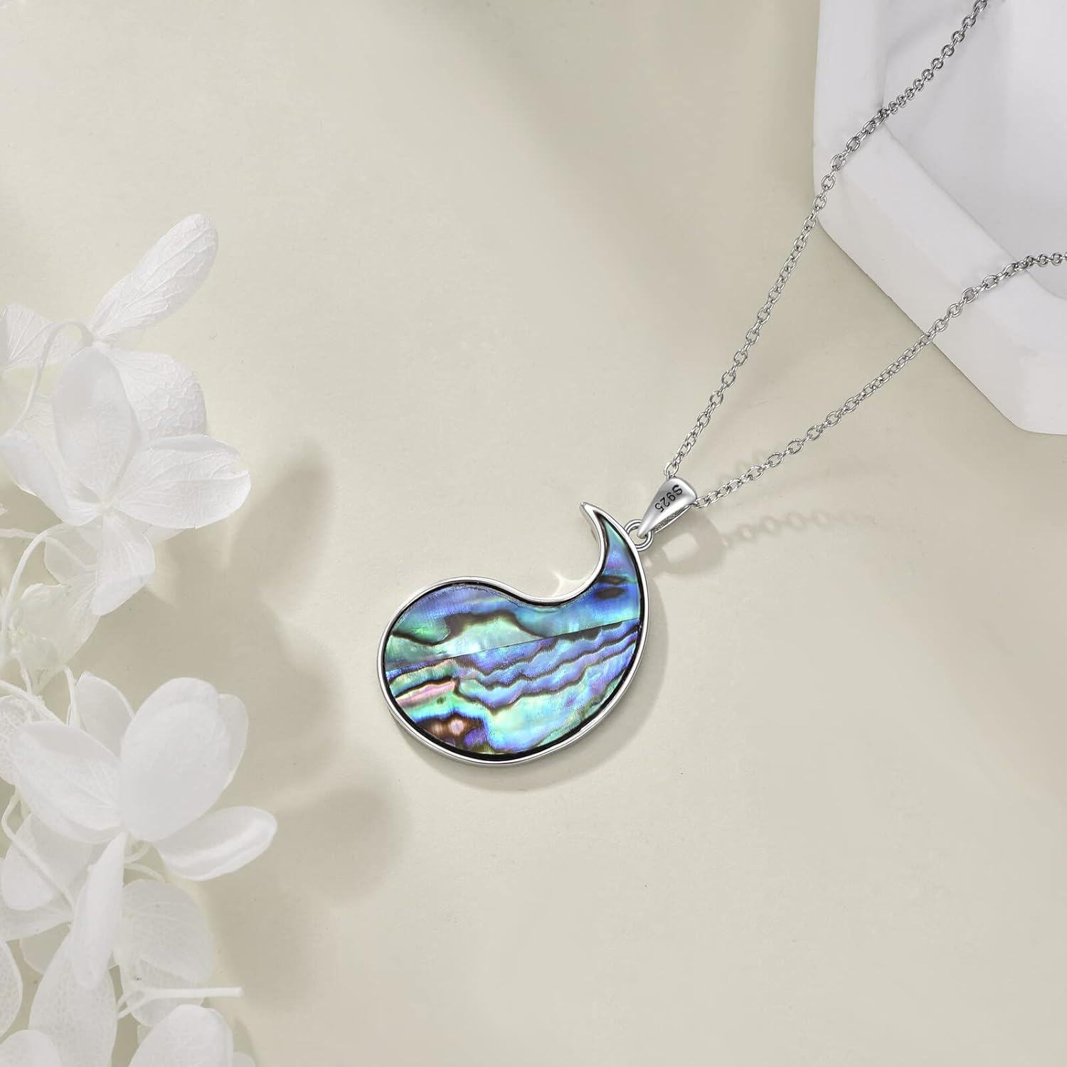 925 Sterling Silver Abalone Shell Crescent Moon Pendant Necklace for Women and Girls-0-4