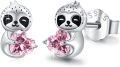 wholesale 925 Sterling Silver Pink Crystal Heart Sloth Stud Earrings for Kids Adults-0-0