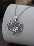 wholesale 925 Sterling Silver & Black Obsidian Gothic Voodoo Doll Necklace Halloween Witch Heart Pendant with Cross & Rose Charm 0.86 Adjustable Chain-0-1