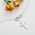 wholesale Sterling Silver Natural Diamond Heart Infinity Sideways Cross Necklace for Women-0-2