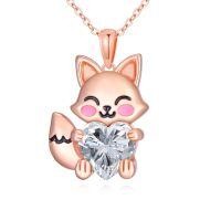 wholesale 925 Sterling Silver Birthstone Cute Fox Heart Pendant Necklace for Women-April