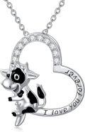 wholesale 925 Sterling Silver Heart-Shaped Cow Pendant Necklace with Cubic Zirconia - Mother's Day Gifts for Her-0-0