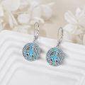 wholesale 925 Sterling Silver Turquoise Stone Celtic Peace Sign Drop Earrings for Women Girls Gift Idea-0-2