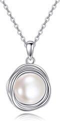 wholesale 925 Sterling Silver Round White Freshwater Cultured Pearl Pendant Necklace for Women Gift-0-0