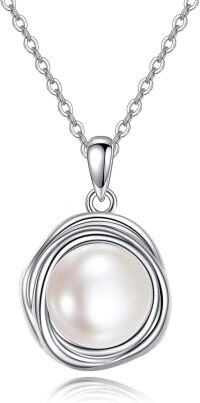 wholesale 925 Sterling Silver Round White Freshwater Cultured Pearl Pendant Necklace for Women Gift-Pearl Necklace