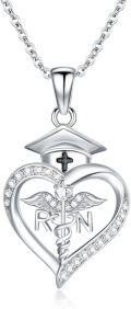 wholesale 925 Sterling Silver Heart Shape Crystal Caduceus Angel Wings RN Graduation Cap Necklace-0-0