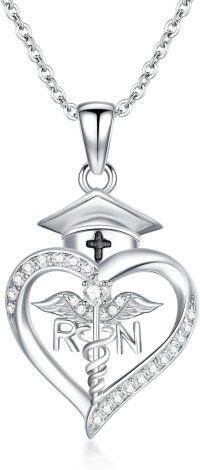 wholesale 925 Sterling Silver Heart Shape Crystal Caduceus Angel Wings RN Graduation Cap Necklace-RN Graduation Necklace