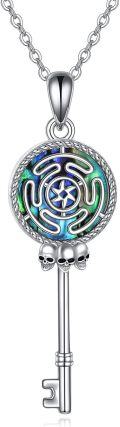 wholesale 925 Sterling Silver 3D Skull & Opal Triple Moon Goddess Key Pendant Necklace-0-0