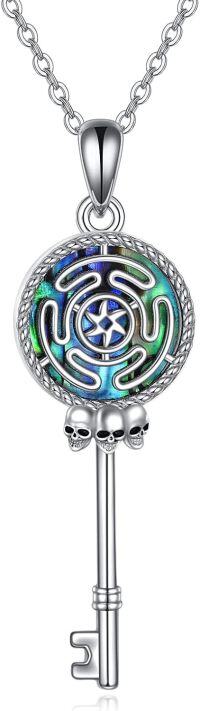wholesale 925 Sterling Silver 3D Skull & Opal Triple Moon Goddess Key Pendant Necklace-Silver-Hecate Necklace