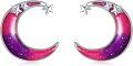 wholesale 925 Sterling Silver Crescent Moon Star Stud Earrings Purple Galaxy Design-0-0