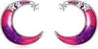 wholesale 925 Sterling Silver Crescent Moon Star Stud Earrings Purple Galaxy Design-colorful Moon Earrings