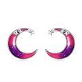 wholesale 925 Sterling Silver Crescent Moon Star Purple Pink Enamel Stud Earrings-0-0