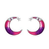 wholesale 925 Sterling Silver Crescent Moon Earrings Wholesale With Galaxy Design And Stars-colorful Moon Earrings