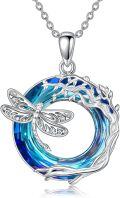 wholesale 925 Sterling Silver Blue Crystal Dragonfly & Vine Design Pendant Necklace - Holiday Gift for Her-0-0