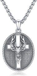 wholesale 925 Sterling Silver &  Deer Head with Cross Pendant Necklace -0-0