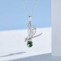 wholesale 925 Sterling Silver Green Moss Agate and Turquoise Dragonfly Pendant Necklace for Women-0-3