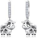 wholesale 925 Sterling Silver Cow Shape Black Crystal Drop Earrings for Women Girls  4cm Length-0-0